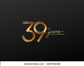 39 Years Anniversary Logo Golden Colored isolated on black background, vector design for greeting card and invitation card