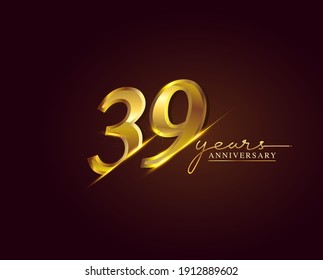 39 Years Anniversary Logo Golden Colored isolated on elegant background, vector design for greeting card and invitation card