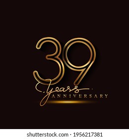 39 Years Anniversary Logo Golden Colored isolated on black background, vector design for greeting card and invitation card