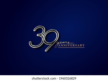 39 Years Anniversary Logo Silver Colored isolated on blue background, vector design for greeting card and invitation card