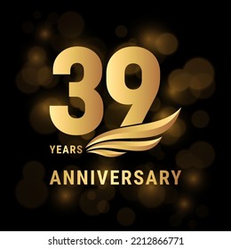 39 Years anniversary logo, Template design with gold color for poster, banners, brochures, magazines, web, booklets, invitations or greeting cards. Vector illustration