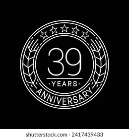 39 years anniversary logo template. 39th line art vector and illustration.