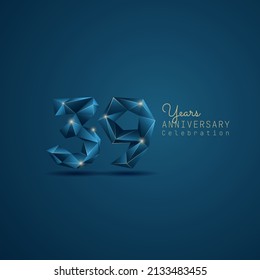 39 years anniversary logotype with blue low poly style. Vector Template Design Illustration.