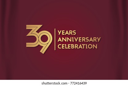 39 Years Anniversary Logotype with  Golden Multi Linear Number Isolated on Red Curtain Background