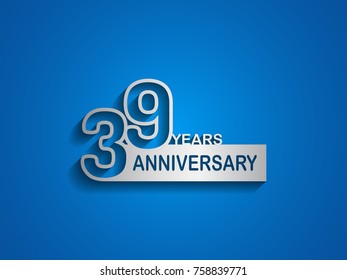 39 years anniversary logotype with outline number silver color on blue background