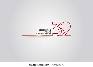 39 Years Anniversary logotype with red colored font numbers made of one connected line, isolated on white background for company celebration event, birthday