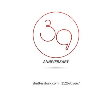 39 Years Anniversary logotype with rounded and simple red colored font numbers isolated on white background for company celebration event, birthday