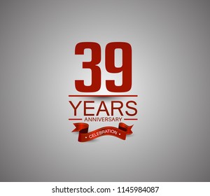 39 years anniversary logotype simple design with red ribbon for celebration purpose