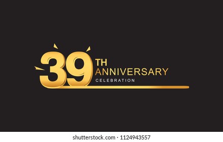 39 years anniversary logotype with single line golden and golden confetti for anniversary celebration
