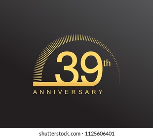 39 years anniversary logotype with single line golden color and golden ring for anniversary celebration
