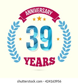 39 Years Anniversary with Low Poly Design and Laurel Ornaments