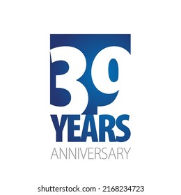 39 años Aniversario número de espacio negativo símbolo del logo blanco azul