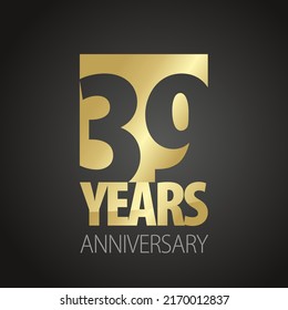 39 Years Anniversary negative space numbers gold black logo icon banner