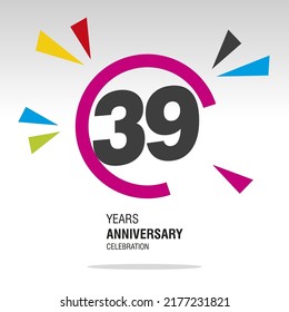 39 Years Anniversary, number in broken circle with colorful bang of confetti, logo, icon, white background