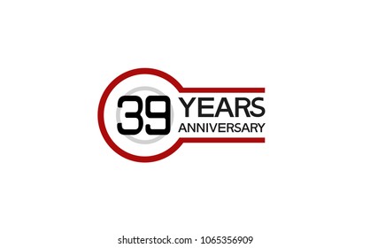 39 years anniversary red and gray color with circle isolated on red background for celebration event isolated on white background