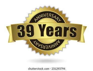 "39 Years Anniversary" - Retro Golden Ribbon, EPS 10 vector illustration