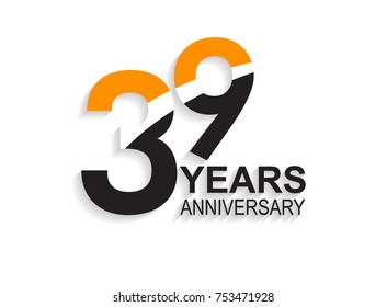 39 years anniversary simple design with white slash in orange and black number for celebration event