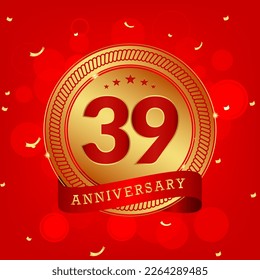 39 years anniversary. Anniversary template design concept with gold and red colors , design for event, invitation card, greeting card, banner, poster, flyer, book cover and print. Vector Eps10