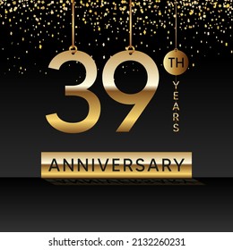 39 años de aniversario, diseño vectorial para la celebración del aniversario con color dorado sobre fondo negro, diseño simple y de lujo. plantilla de vector de logotipo