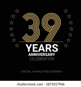 39 years anniversary vector icon, logo. Graphic design element with number and text composition for 39th anniversary.