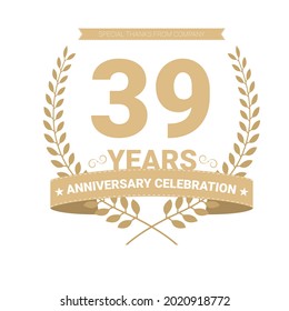 Icono vectorial de 39 años, logotipo. Elemento de diseño gráfico con número y composición de texto para el 39º aniversario