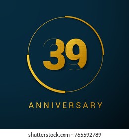 39 Years Anniversary Vector Logo Design Isolated on Dark Background
