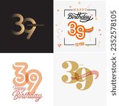 39 years anniversary vector number icon, birthday logo label, anniversary design