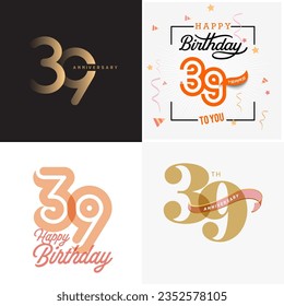 39 years anniversary vector number icon, birthday logo label, anniversary design