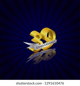 39 years anniversary Vector Template Design with golden color and silver ribbon isolated on blue sunburst background illustration for celebration event - Vector