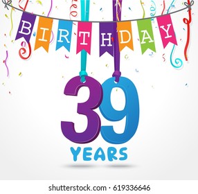 39 Years Birthday Celebration greeting card Design