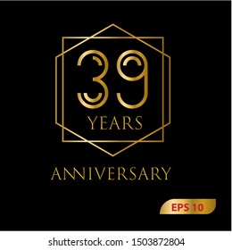 39 years gold anniversary celebration simple logo, isolated on dark background