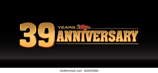 39 Years gold anniversary celebration logo, anniversary for celebration, birthday, wedding and party