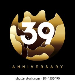 39 Years Golden Anniversary Logo Celebration With White Number. Classic Logo Vector Design For Greeting Card And Invitation Card. Vector illustration.