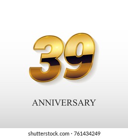39 Years Golden Anniversary Vector Logo Design Isolated on White Background 