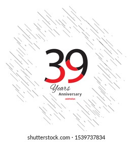 39 years old celebrating classic logo. Colored happy anniversary template numbers. Greetings celebrates. Traditional framed digits of ages. Special prize, % off, O or 0. Card's or label's idea.