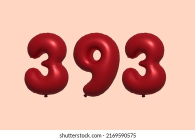 393 3d number balloon made of realistic metallic air balloon 3d rendering. 3D Red helium balloons for sale decoration Party Birthday, Celebrate anniversary, Wedding Holiday. Vector illustration