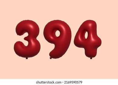 394 3d number balloon made of realistic metallic air balloon 3d rendering. 3D Red helium balloons for sale decoration Party Birthday, Celebrate anniversary, Wedding Holiday. Vector illustration