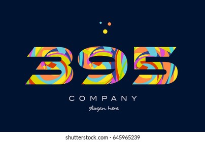 395 number digit numeral logo colored colorful rainbow acrylic modern creative vector icon design template