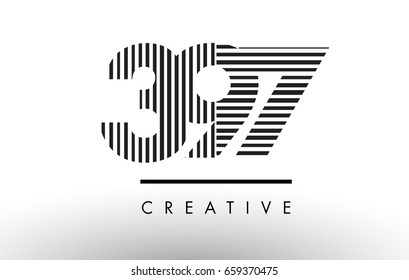 397 Black and White Number Logo Design with Vertical and Horizontal Lines.