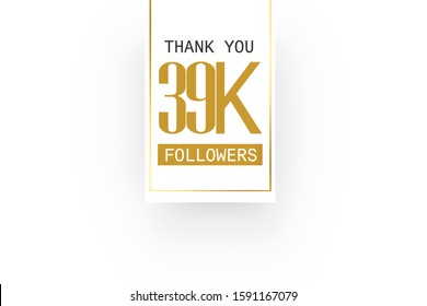 39k, 39.000 Followers celebration logotype. anniversary logo with golden and Spark light white color isolated on white background for social media - Vector