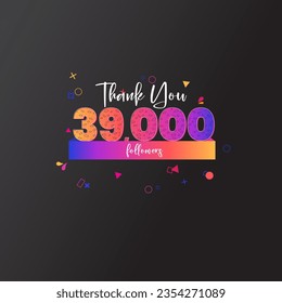 39K followers banner for social media followers and subscribers. Thank you 39 thousand followers vector template for network, social media friends and subscribers.