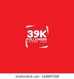 39k Followers - thank you. red design template 39,000 followers