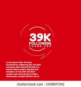 39k Followers - thank you. red design template 39,000 followers