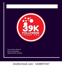39k Followers - thank you. red design template 39,000 followers