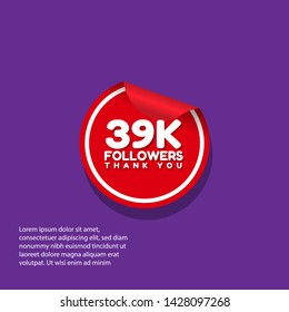 39k Followers - thank you. red design template 39,000 followers