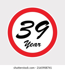 39st anniversary celebration with red ring on gray isolated background