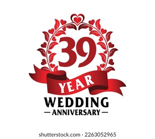 Arte vector del aniversario de la boda 39, para imprimir tarjetas de felicitación, souvenirs, etc