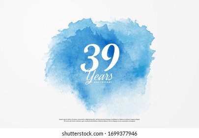 39th anniversary background with illustrations of white numbers and the writing below on a water color background.