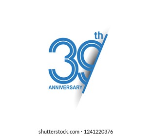 39th anniversary blue cut style isolated on white background