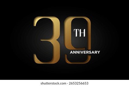 39th anniversary celebration background. with gold embossed numbers on black background, for greeting cards, events